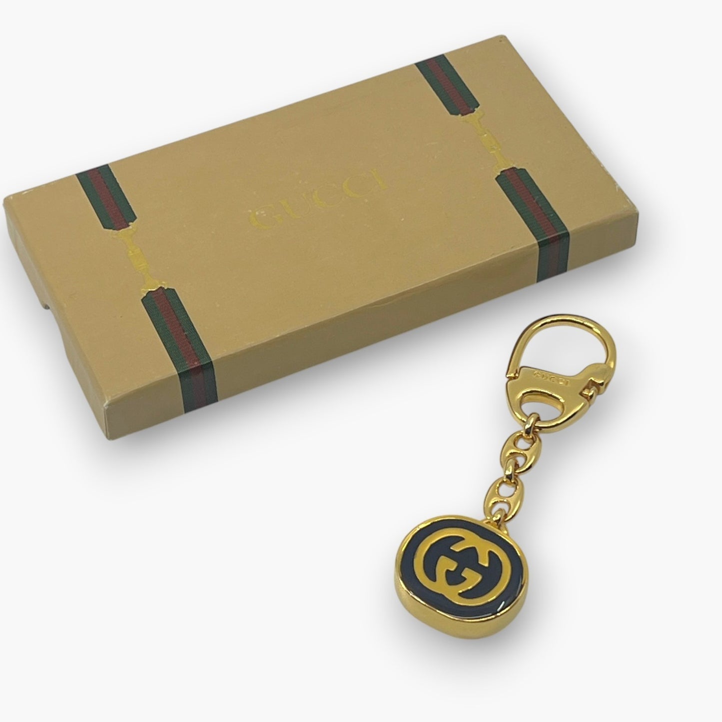 Gucci Interlocking GG Key Chain Charm Ring Gold-Tone with Box