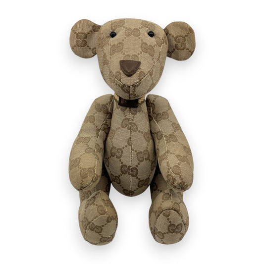 Gucci GG Canvas Teddy Bear Plush Toy Beige Brown Monogram