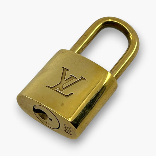 Louis Vuitton Cadena Gold-Tone Brass Padlock Key Set with Leather Clochette