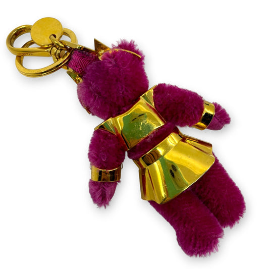 Prada Teddy Bear Keyring Bag Charm in Dark Pink Fur