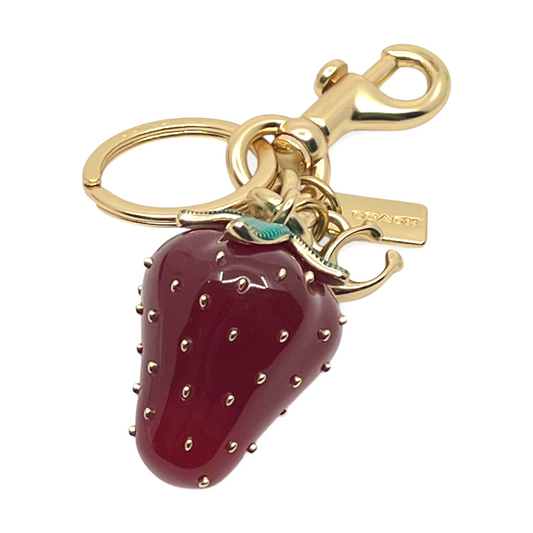 Coach Strawberry Bag Charm Keychain Red resin enamel metal