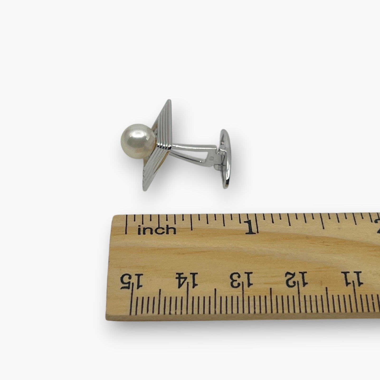 Mikimoto Pearl Cufflinks Tie Pin Clip Set Silver-Tone w/ Box Case