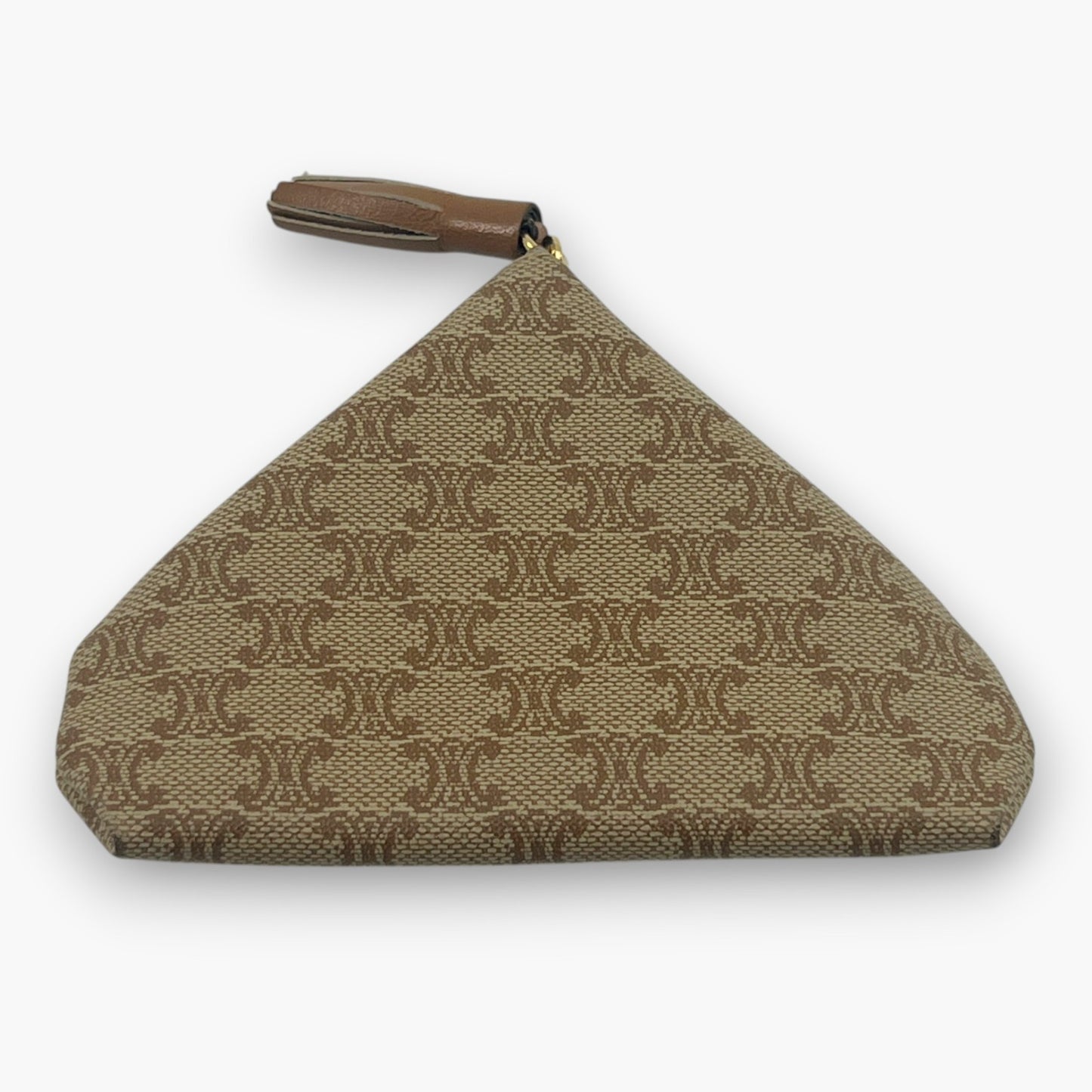 Celine Macadam Vintage Triangle Coin Purse Beige with Tassel Charm