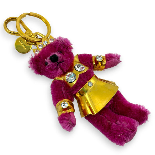 Prada Teddy Bear Keyring Bag Charm in Dark Pink Fur