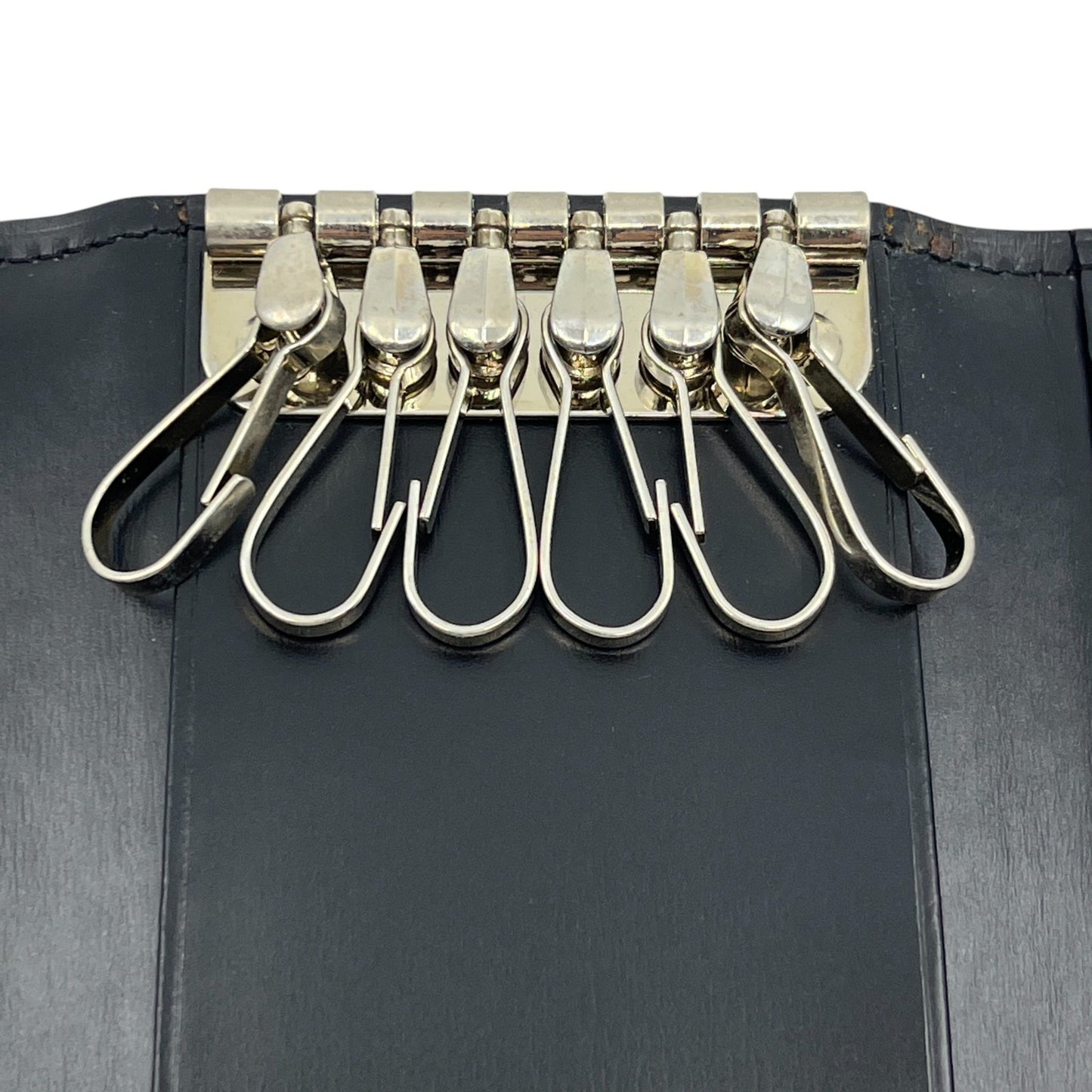 Dunhill Black Leather Key Case with 6 Silver-Tone Hooks w/ Box Card Cloth