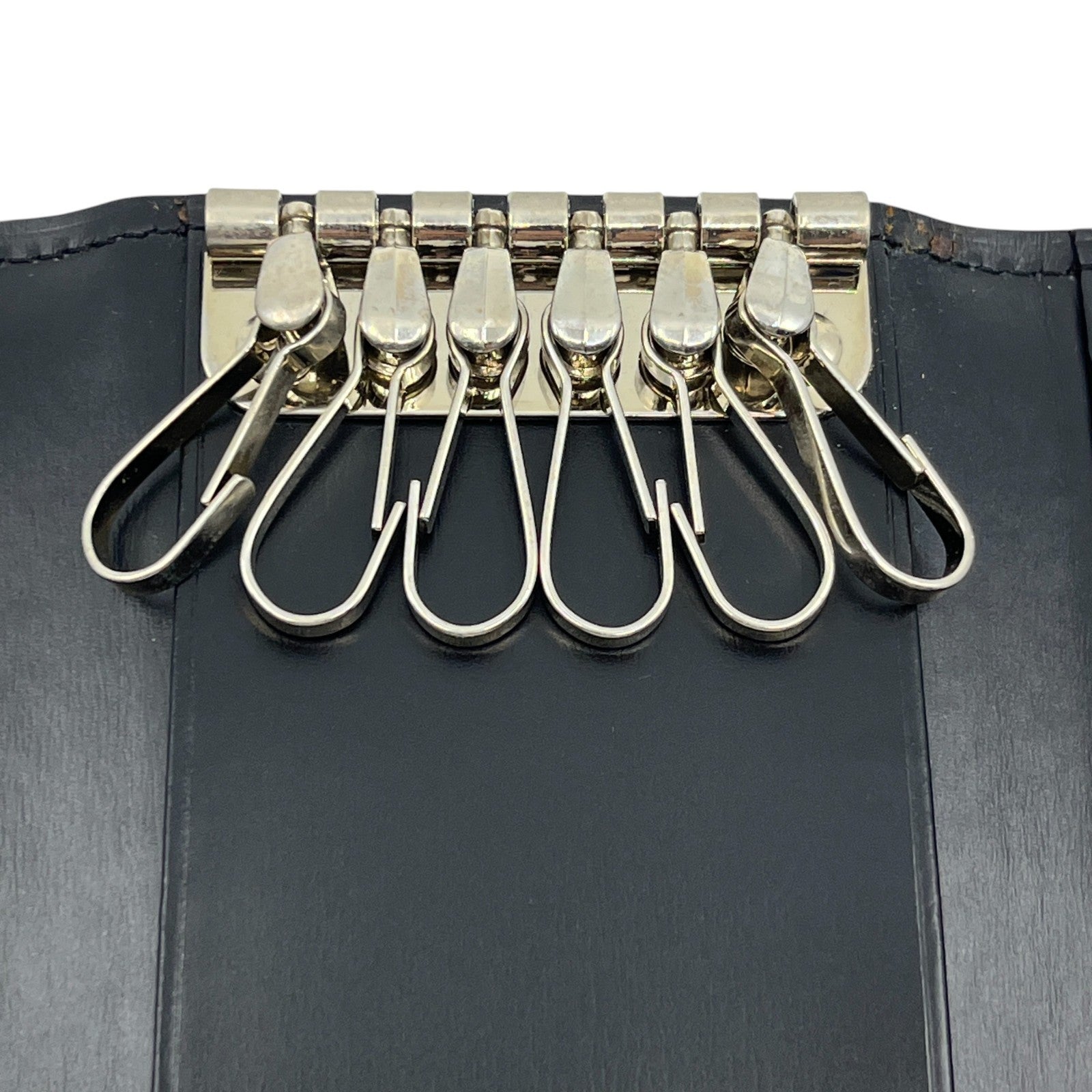 Dunhill Black Leather Key Case with 6 Silver-Tone Hooks w/ Box Card Cloth