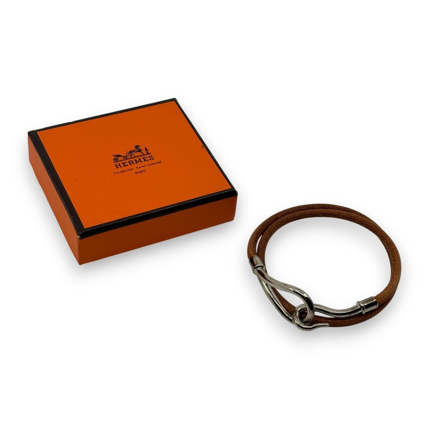 Hermès Jumbo Double Tour Bracelet Brown Leather Silver Hook w/ Box