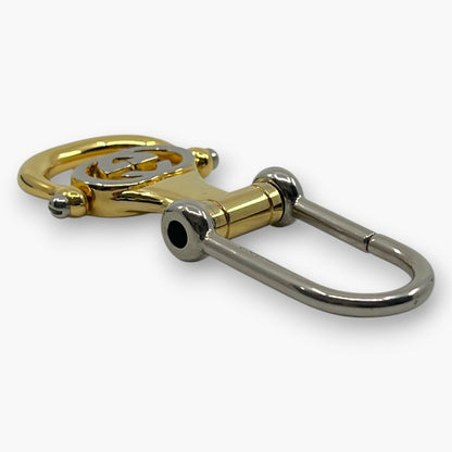 Gucci Interlocking GG Key Ring Gold Silver Tone Bag Charm with Box
