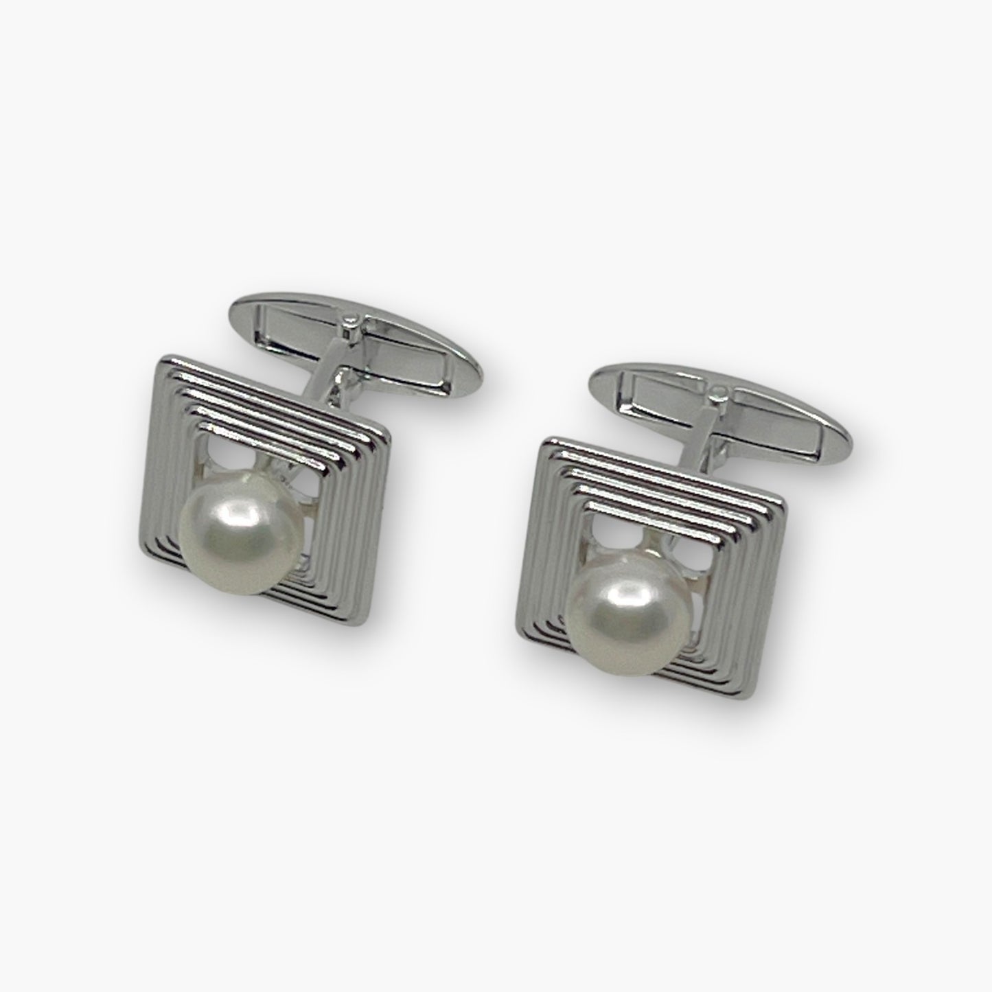 Mikimoto Pearl Cufflinks Tie Pin Clip Set Silver-Tone w/ Box Case