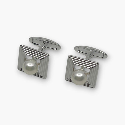 Mikimoto Pearl Cufflinks Tie Pin Clip Set Silver-Tone w/ Box Case