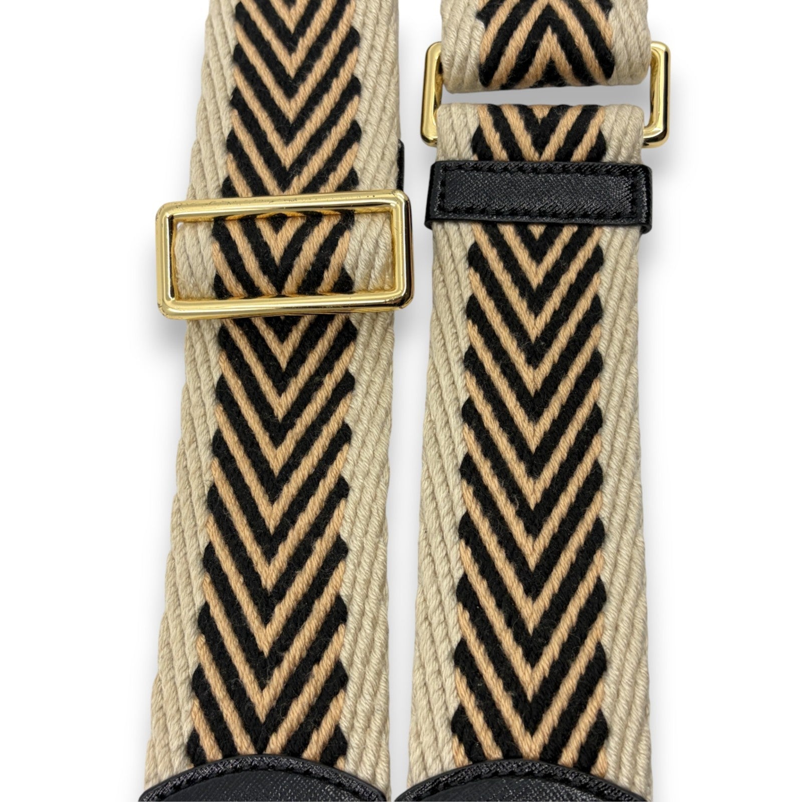 Marc Jacobs Adjustable Webbing Shoulder Strap Beige Black Chevron Canvas