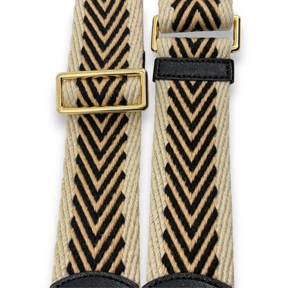 Marc Jacobs Adjustable Webbing Shoulder Strap Beige Black Chevron Canvas