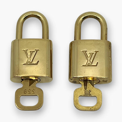 Louis Vuitton Padlock Lock with Key Brass Gold Set of 10 Bag Accessory