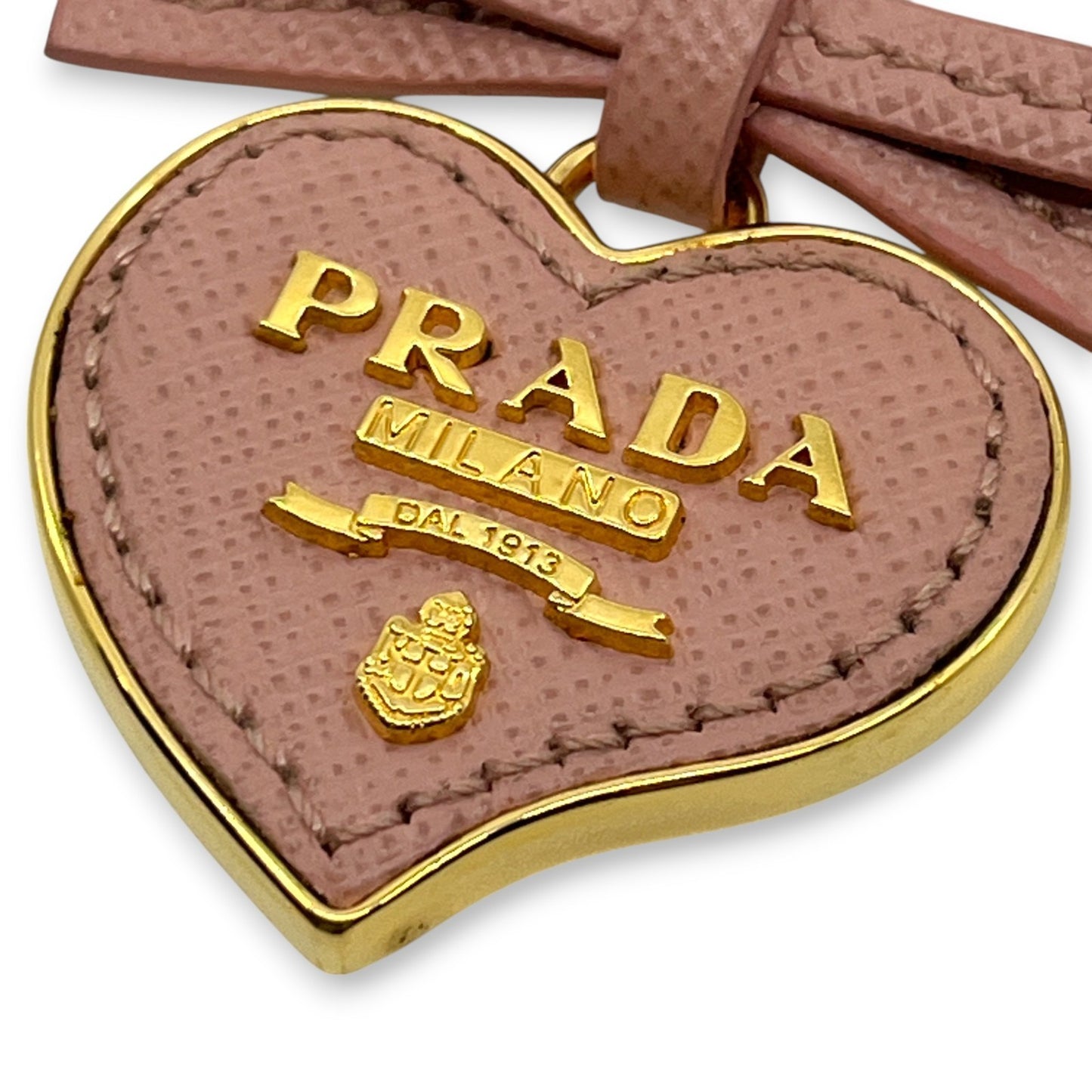 Prada Pink Saffiano Leather Heart Ribbon Key Ring Charm with Box Dust Bag