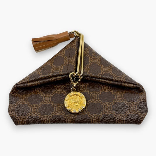 Celine Macadam Vintage Coin Purse Brown with Charm Tassel