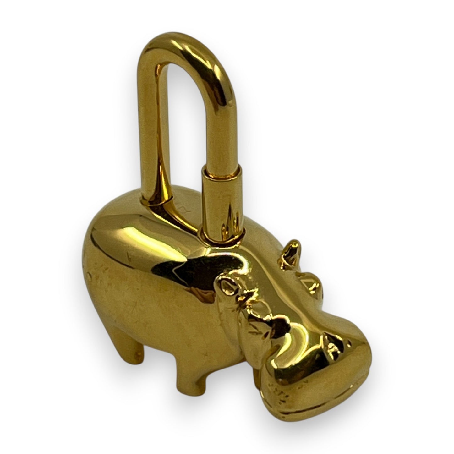 Hermes Cadena Annee Des Fleuves Hippopotamus Padlock Gold 2005 w/ Leather Strap