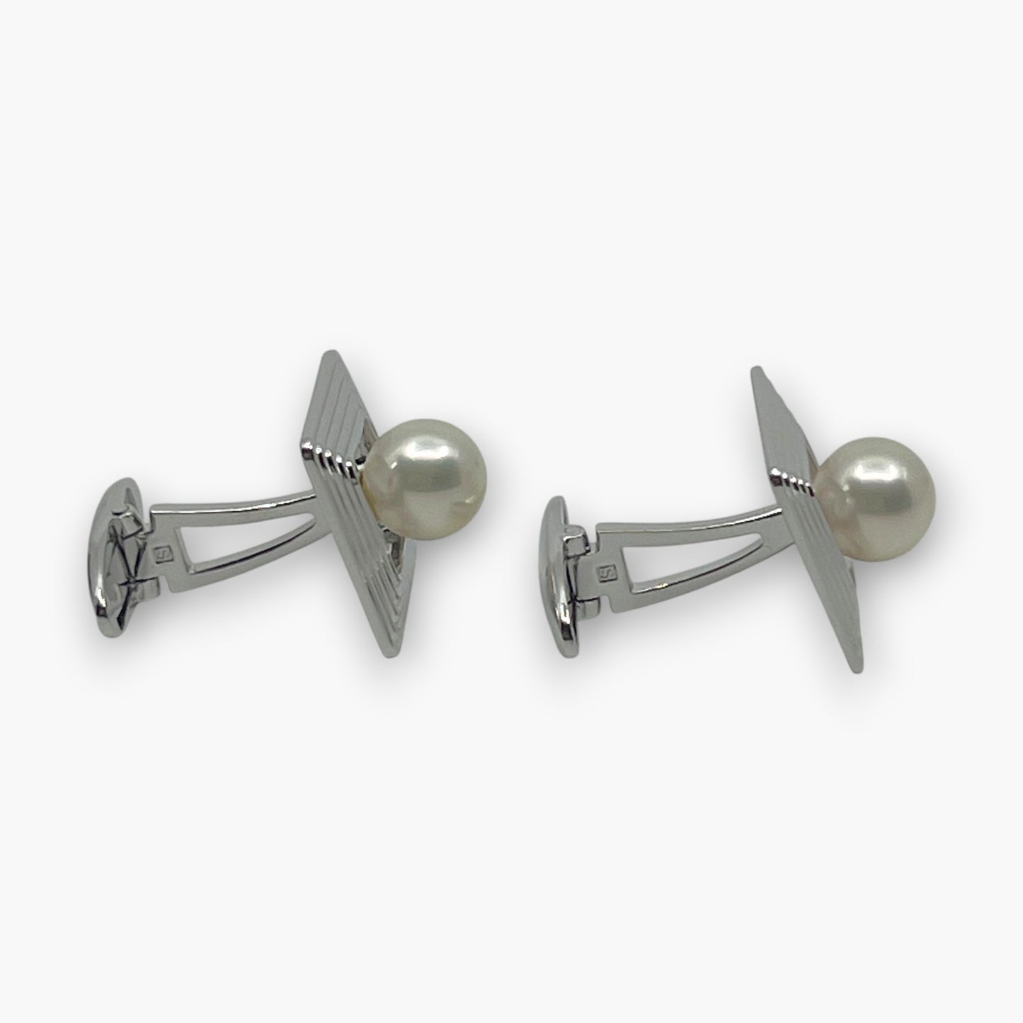 Mikimoto Pearl Cufflinks Tie Pin Clip Set Silver-Tone w/ Box Case