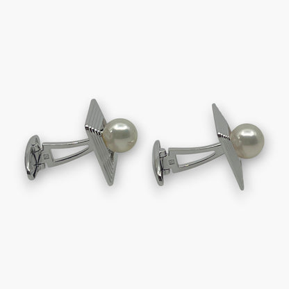Mikimoto Pearl Cufflinks Tie Pin Clip Set Silver-Tone w/ Box Case