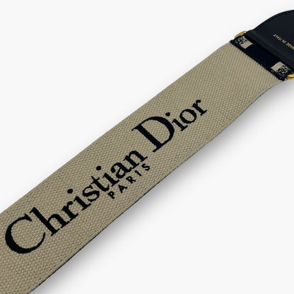 Christian Dior Embroidery Adjustable Shoulder Strap Black Beige w/ Dust Bag
