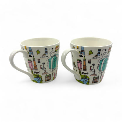 Tiffany & Co. 5th Avenue Bone China Mug 2 Cups Pair Set in NYC Design w/ Box