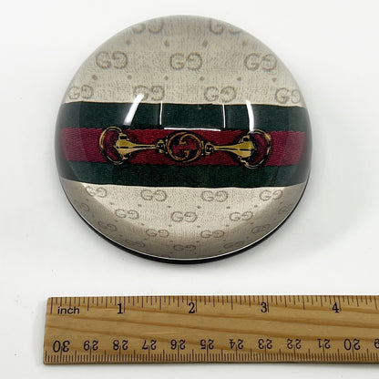 Gucci GG Monogram Horsebit Web Stripe Round Paperweight Decor Glass Italy Auth