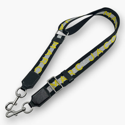 Marc Jacobs Logo Webbing Adjustable Shoulder Bag Strap Black Silver Yellow