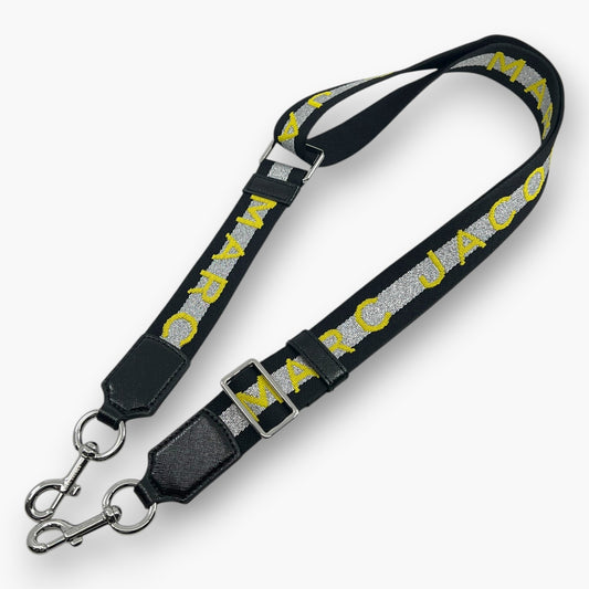 Marc Jacobs Logo Webbing Adjustable Shoulder Bag Strap Black Silver Yellow