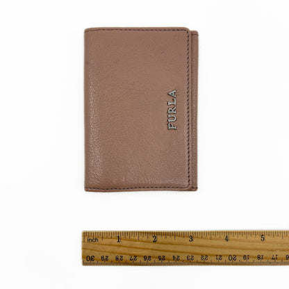 Furla Pink Beige Bifold Leather Card Case Wallet with Logo