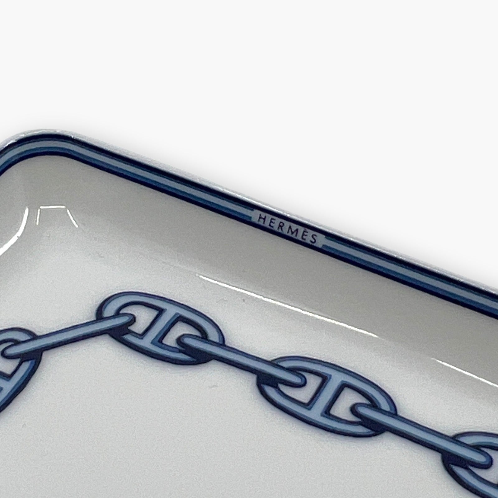 Hermes Chaine d'Ancre Porcelain Rectangular Change Tray Plate Set of 3 Auth