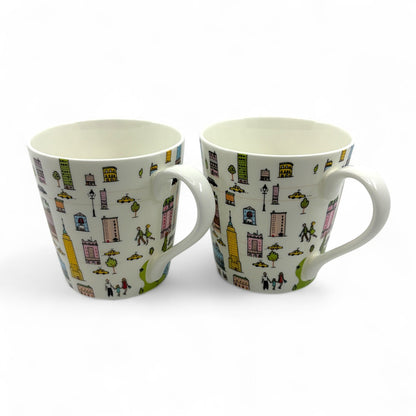 Tiffany & Co. 5th Avenue Bone China Mug 2 Cups Pair Set in NYC Design w/ Box