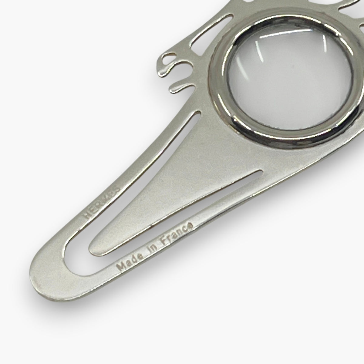 Hermes Cheval Horse Magnifying Glass Loupe Bookmark Silver-Tone with Case Box