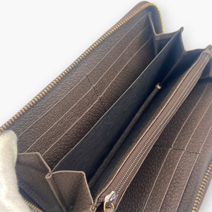 Gucci Ophidia GG Supreme Web Stripe Zip-Around Long Wallet Beige Monogram Logo