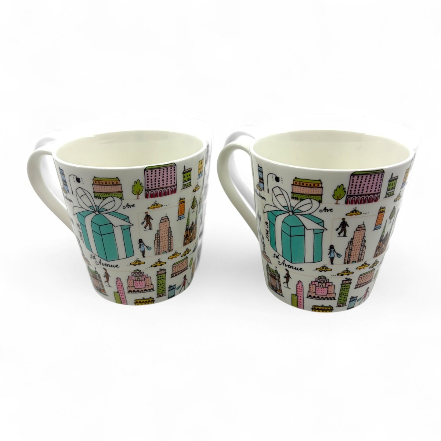 Tiffany & Co. 5th Avenue Bone China Mug 2 Cups Pair Set in NYC Design w/ Box