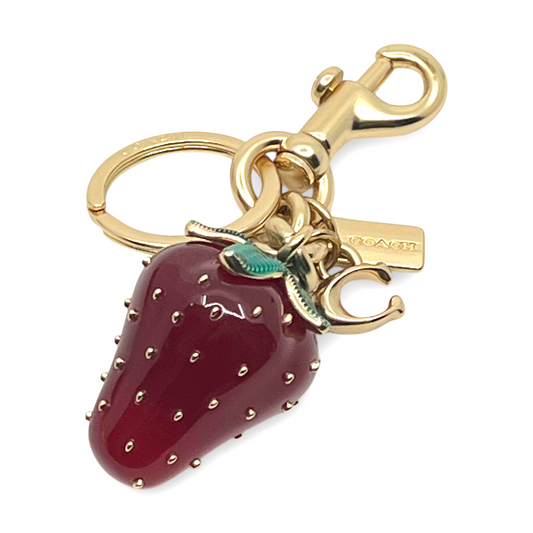 Coach Strawberry Bag Charm Keychain Red resin enamel metal