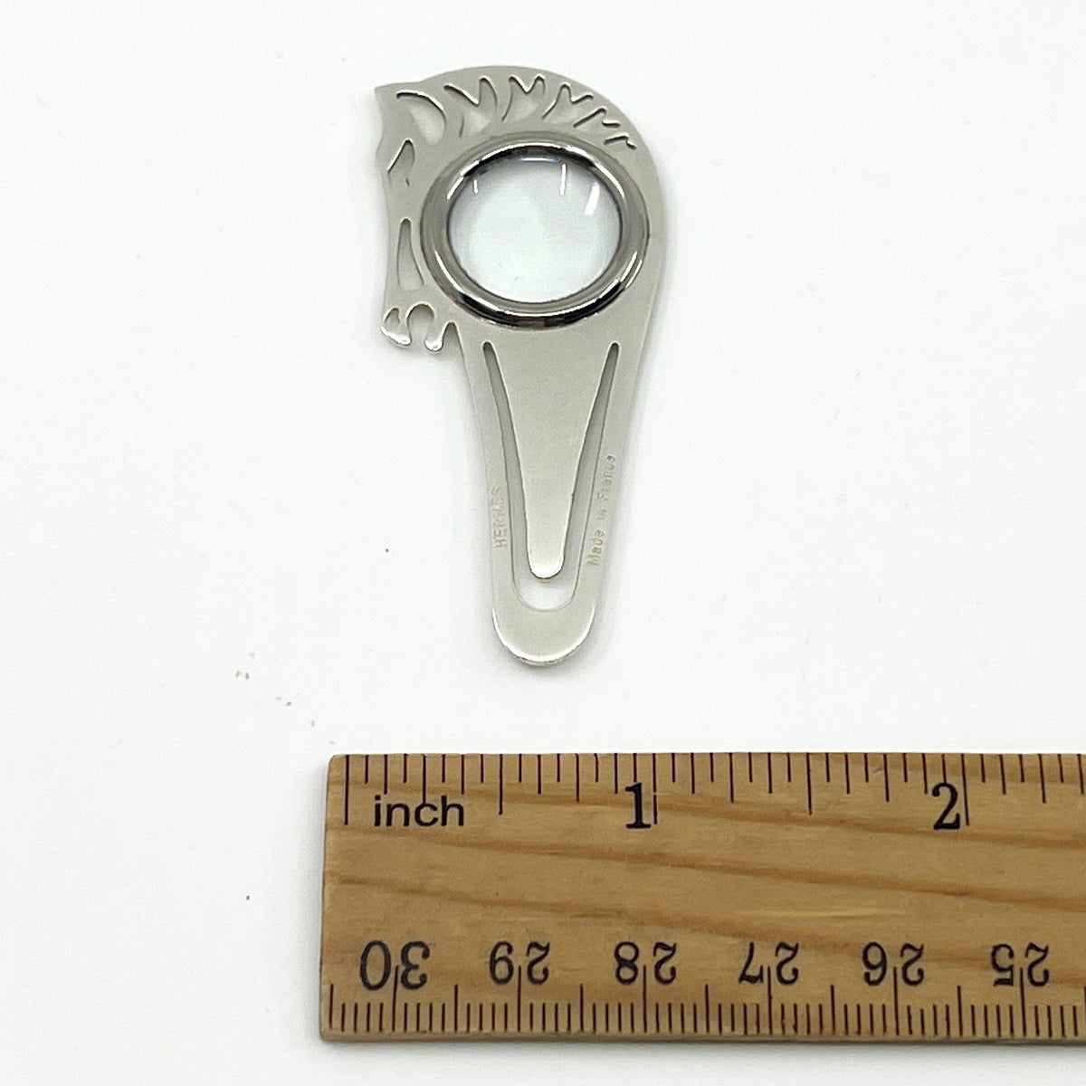 Hermes Cheval Horse Magnifying Glass Loupe Bookmark Silver-Tone with Case Box