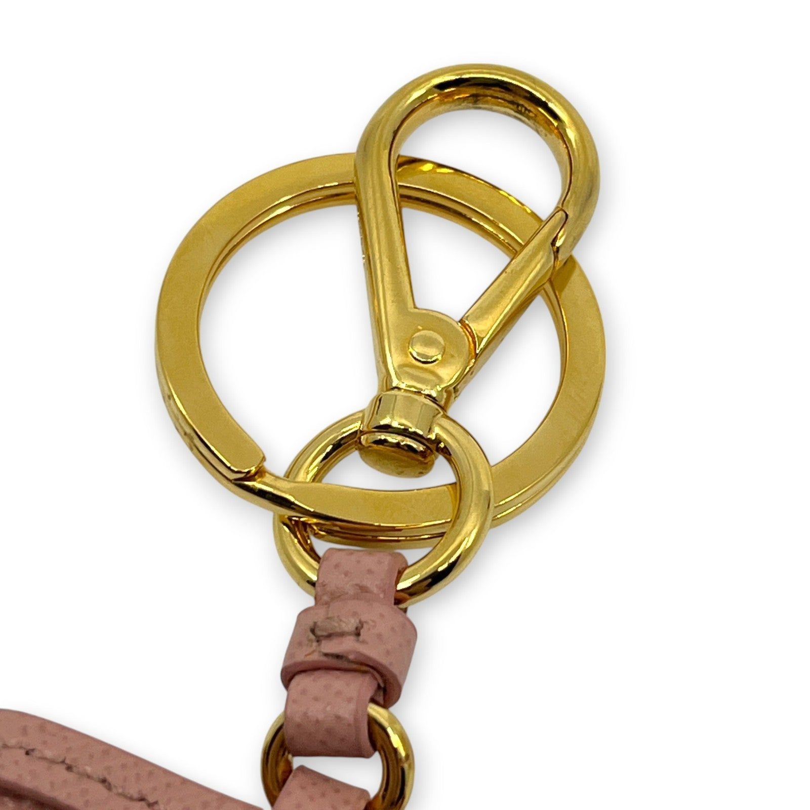 Prada Pink Saffiano Leather Heart Ribbon Key Ring Charm with Box Dust Bag