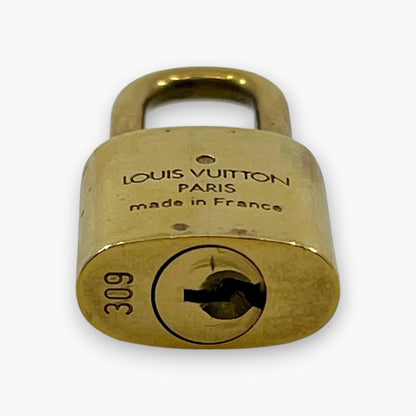 Louis Vuitton Cadena Gold-Tone Brass Padlock Key Set with Leather Clochette