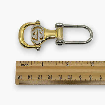 Gucci Interlocking GG Key Ring Gold Silver Tone Bag Charm with Box