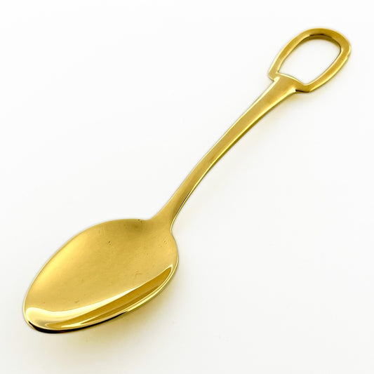 Hermès Grand Attelage Gold‑Tone Dessert Spoon with Pouch Rare Authentic