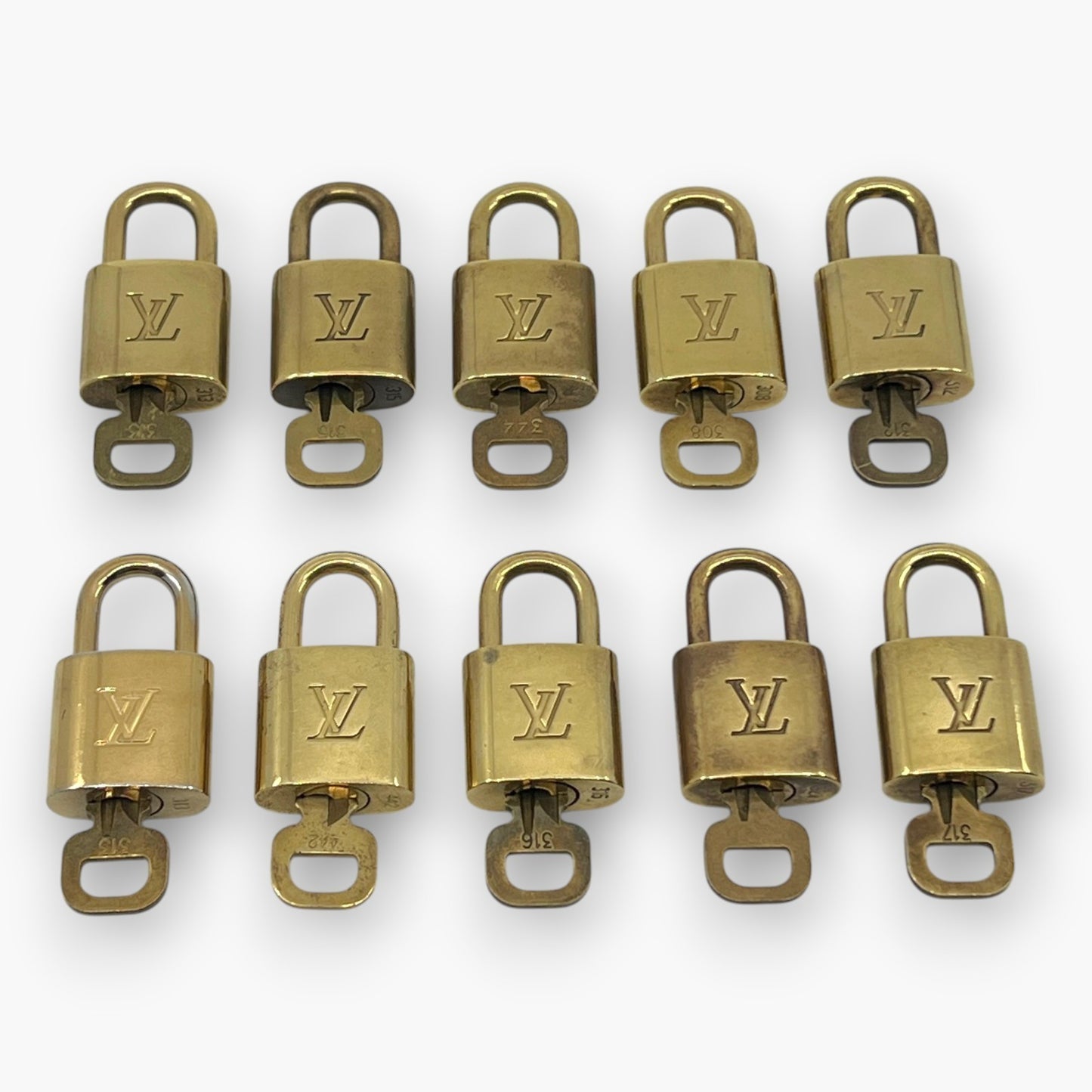 Louis Vuitton Padlock Set of 10 Gold-Tone Brass Locks & Keys pj260602