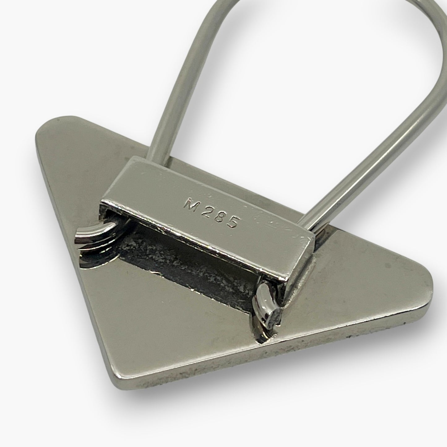 Prada Triangle Plate Logo Metal Bag Charm Keyring Keychain Black Silver M285