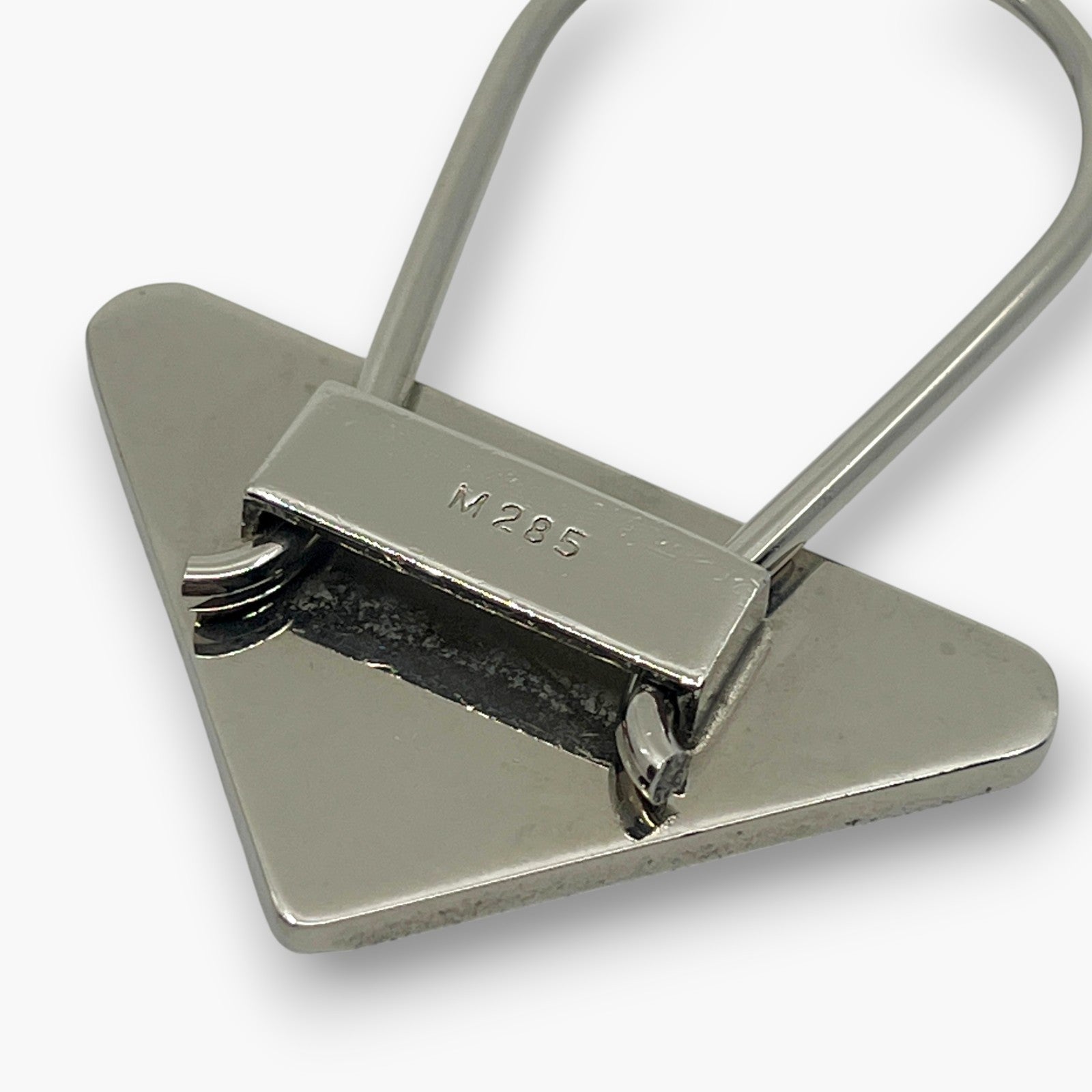 Prada Triangle Plate Logo Metal Bag Charm Keyring Keychain Black Silver M285