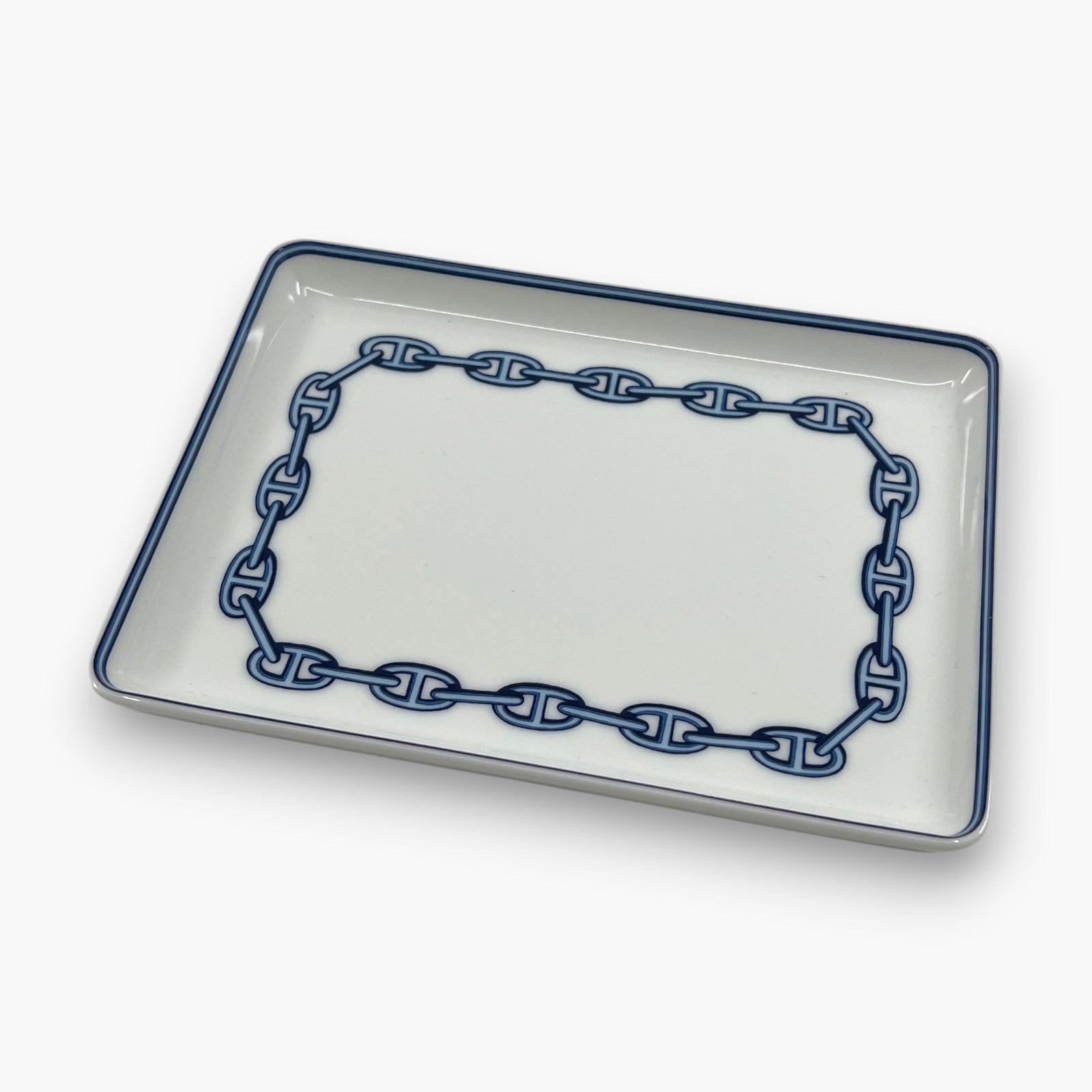 Hermes Chaine d'Ancre Porcelain Rectangular Change Tray Plate Set of 3 Auth