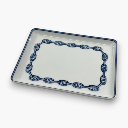 Hermes Chaine d'Ancre Porcelain Rectangular Change Tray Plate Set of 3 Auth