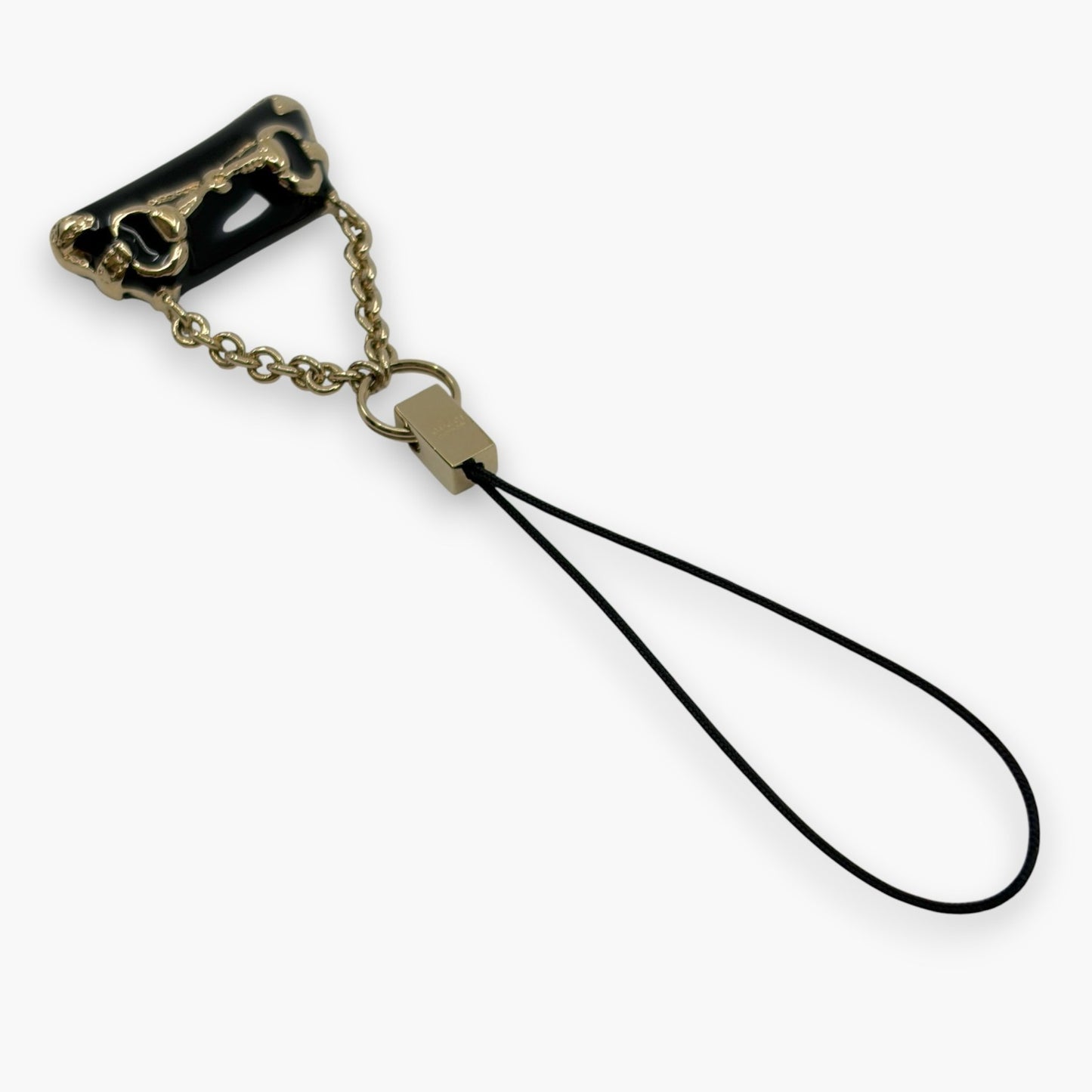 Gucci Horsebit Black Enamel Phone Strap Mini Charm with Box
