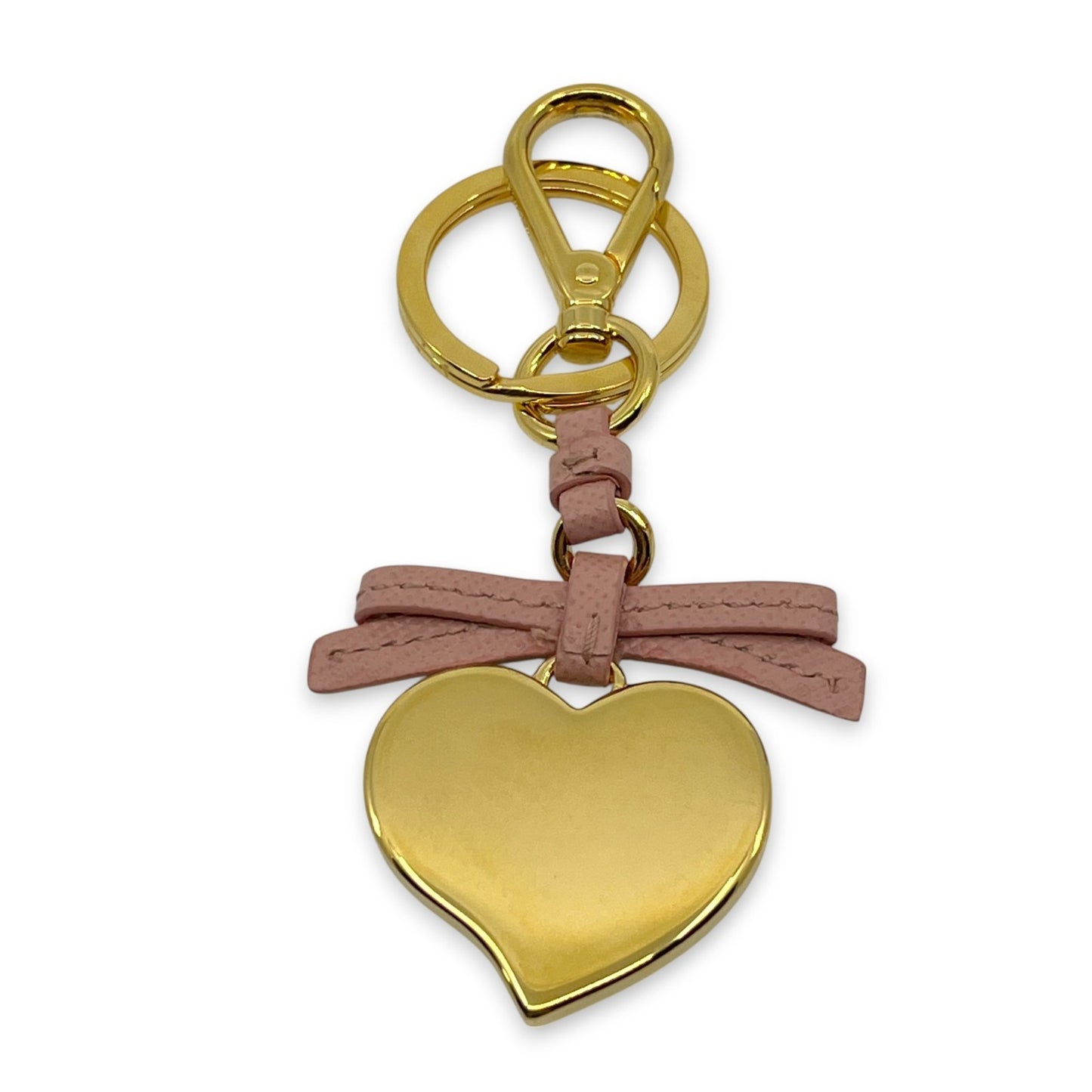Prada Pink Saffiano Leather Heart Ribbon Key Ring Charm with Box Dust Bag