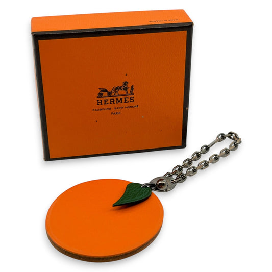 Hermes Orange Fruit Leather Key Chain Bag Charm with Box