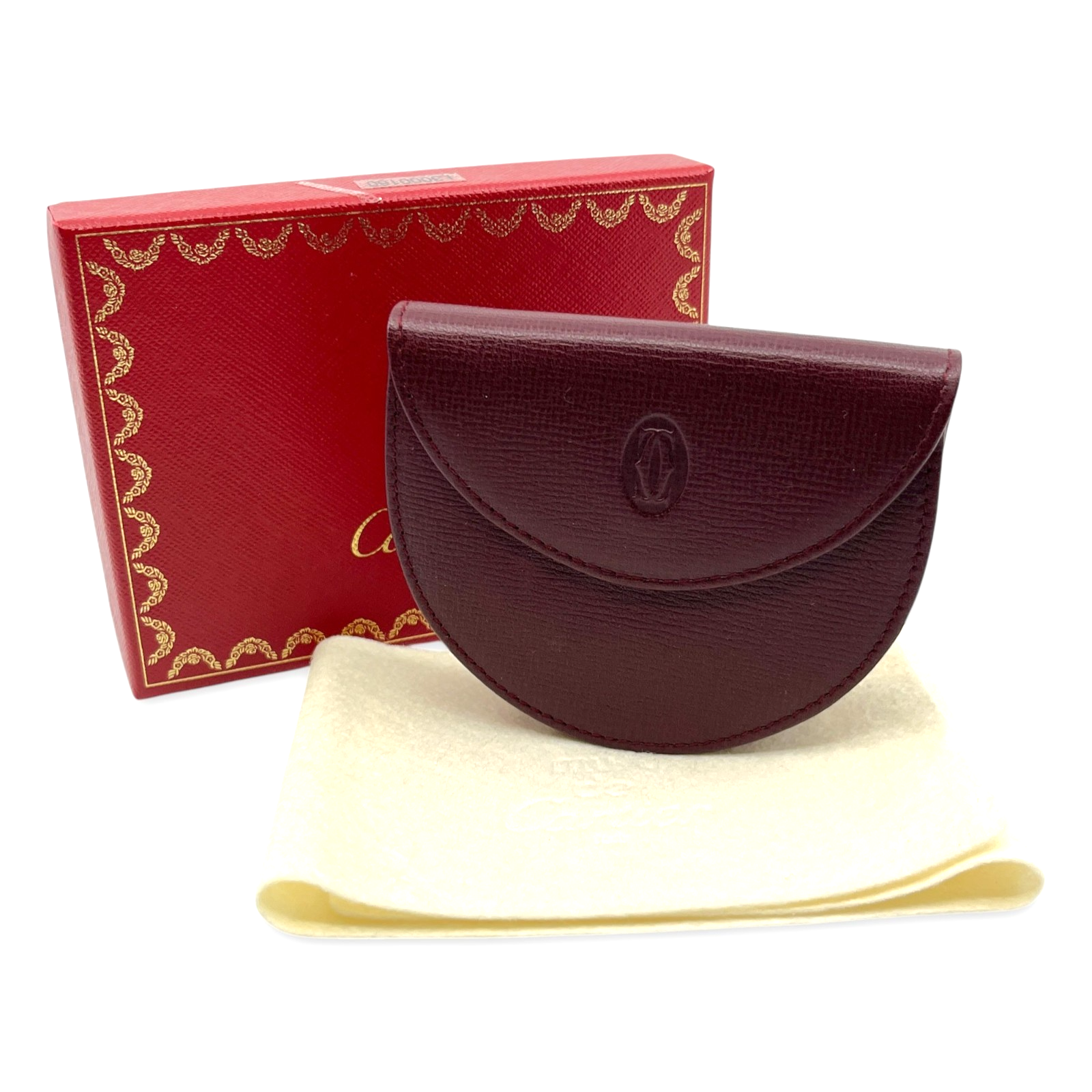 Must de Cartier Burgundy Leather Coin Purse w/ Box Cloth Certificate