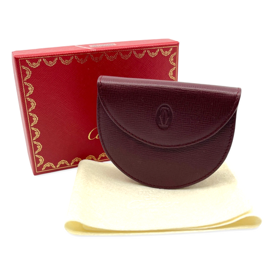 Must de Cartier Burgundy Leather Coin Purse w/ Box Cloth Certificate Auth