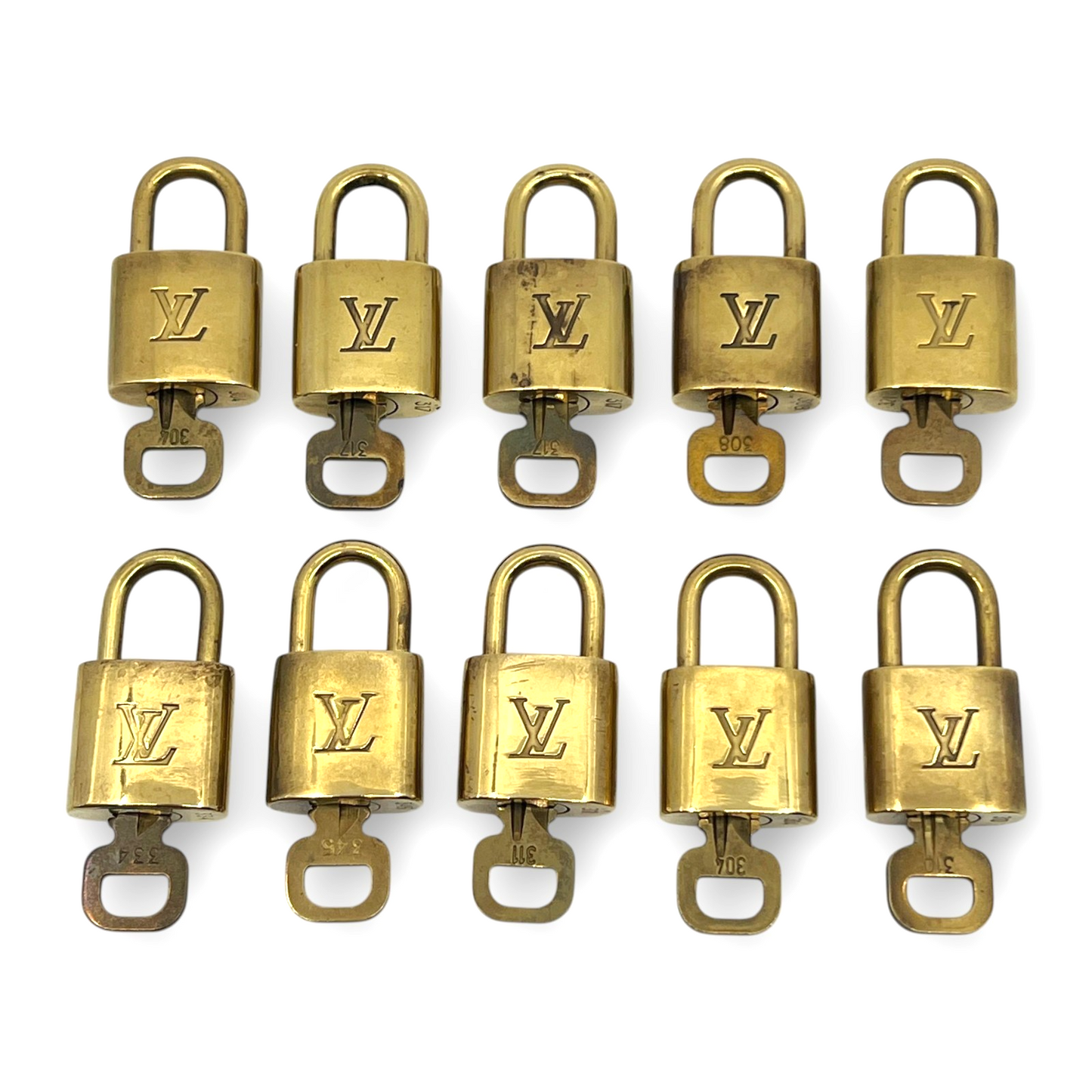 Louis Vuitton Padlock Set of 10 Gold-Tone Brass Locks & Keys pj260606